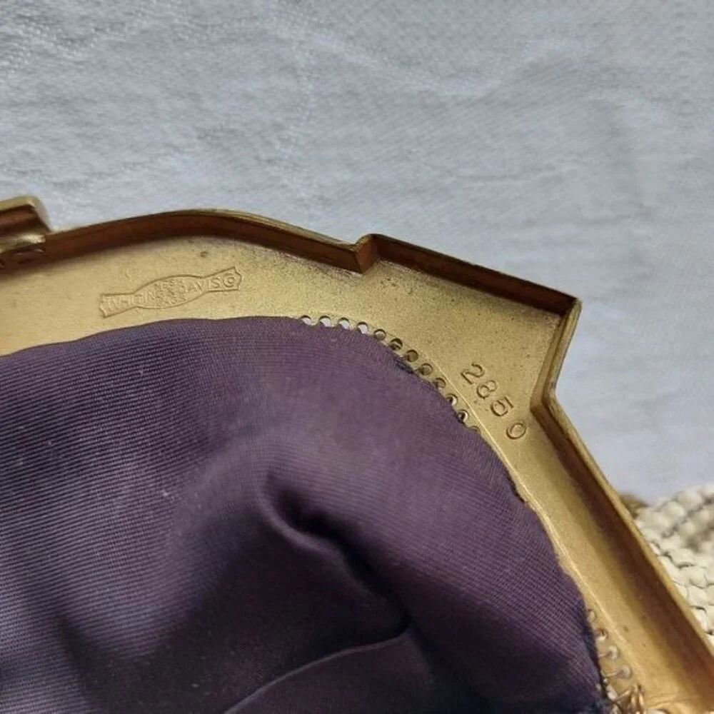 Whiting & Davis 1940s Ivory Rhinestone Vintage Bag - Picture 5 of 7